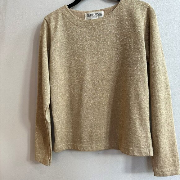 Bob Mackie Studios Vintage Sparkly Gold Metallic Long Sleeved Top Size Small - Picture 3 of 6